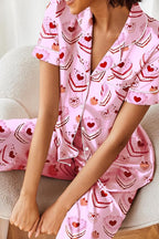 Ekouaer Silk Satin Pajamas Set Women Short Sleeve Sleepwear Soft Button Down Loungewear Pjs Set