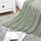 Aormenzy Cable Knit Throw Blankets 60 x 80 Inches, Soft Cozy and Lightweight Knitted Blanket, Machine Washable Acrylic Blanket, Decorative Throw Blanket for Couch Sofa Bed, Sage Green