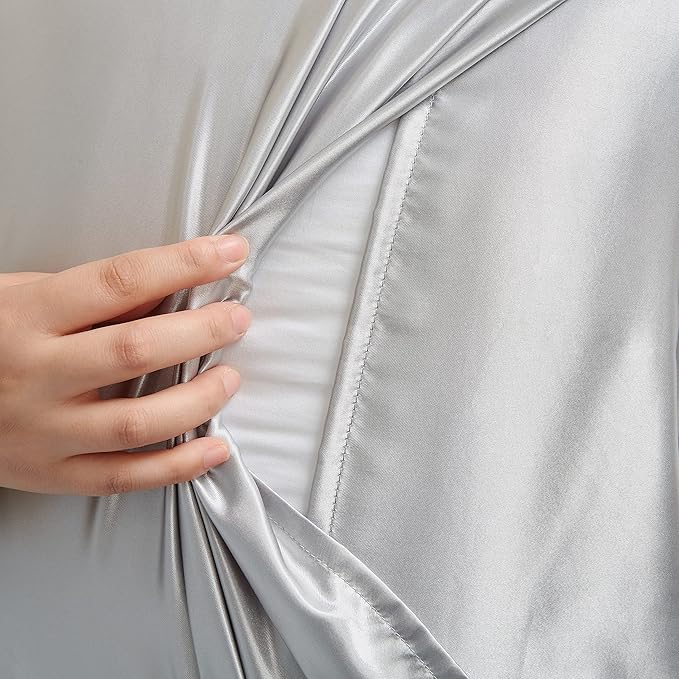 Light Gray Satin Pillowcase Standard Set of 2 with Envelope Closure，Light Gray Silk Pillowcase for Hair and Skin (20x26)