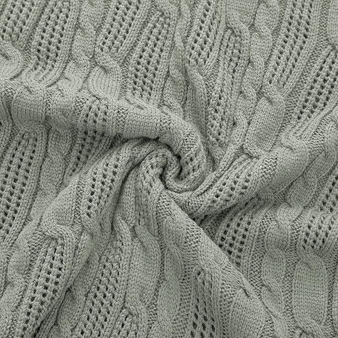 Aormenzy Cable Knit Throw Blankets 60 x 80 Inches, Soft Cozy and Lightweight Knitted Blanket, Machine Washable Acrylic Blanket, Decorative Throw Blanket for Couch Sofa Bed, Sage Green