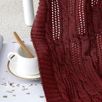 Aormenzy Cable Knit Throw Blankets 50 x 60 Inches, Soft Cozy and Lightweight Knitted Blanket, Machine Washable Acrylic Blanket, Decorative Throw Blanket for Couch Sofa Bed, Dark Red