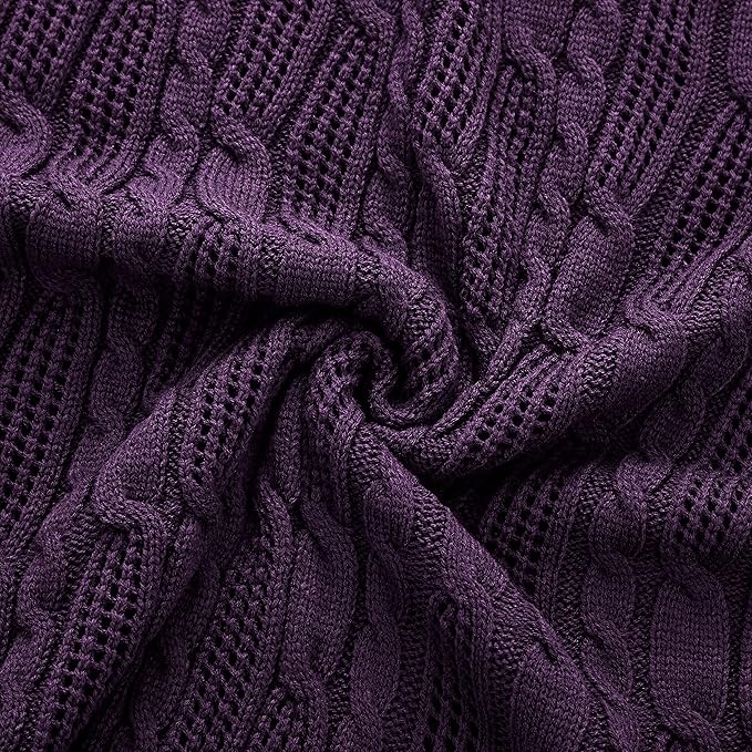 Aormenzy Cable Knit Throw Blankets 60 x 80 Inches, Soft Cozy and Lightweight Knitted Blanket, Machine Washable Acrylic Blanket, Decorative Throw Blanket for Couch Sofa Bed, Dark Purple