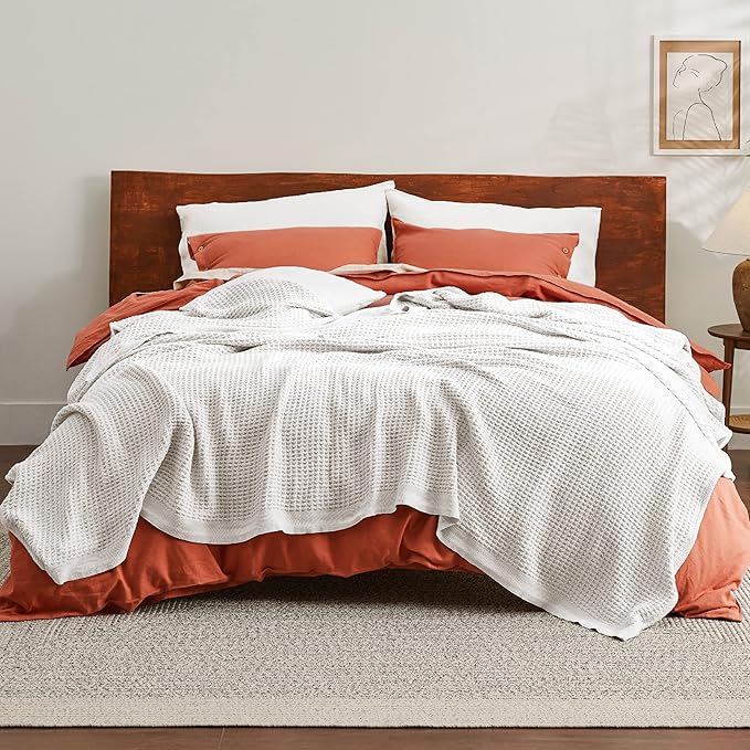 Bedsure Gentlesoft 100% Cotton Blanket King Size for Bed - Cooling Breathable and Soft for Spring Summer, Thick Cozy Waffle Weave Blanket Gifts for Women, White, 104x90 inches