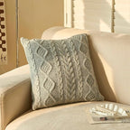DOKOT Grey Knit Throw Pillow Cover Decorative Cable Braid and Diamond Knitting Square Warm Cushion Cover (Light Gray, (18x18 inches(45x45cm))