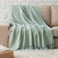 Bedsure Sage Green Throw Blanket for Couch - Versatile Knit Woven Chenille Spring Blanket for Chair, Super Soft, Warm & Decorative Throw with Tassels for Bed, Sofa and Living Room(Sage Green, Throw)