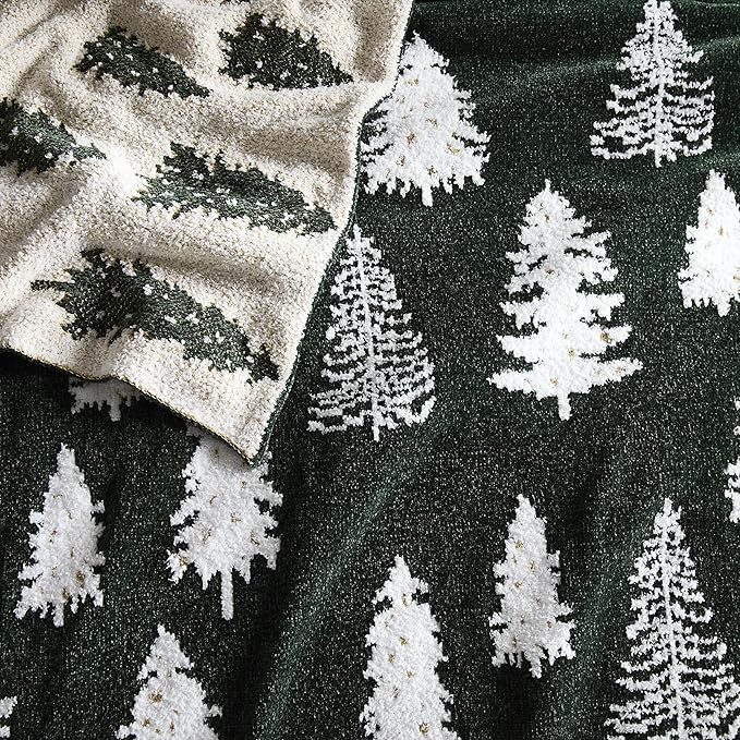 WDCOZY Christmas Throw Blanket Christmas Tree Reversible Super Soft Knitted Couch Bed Sofa Microfiber Chenille Luxurious Home Decor Warm Cozy Comfy Lightweight Holiday Blanket Winter 50x60 Green