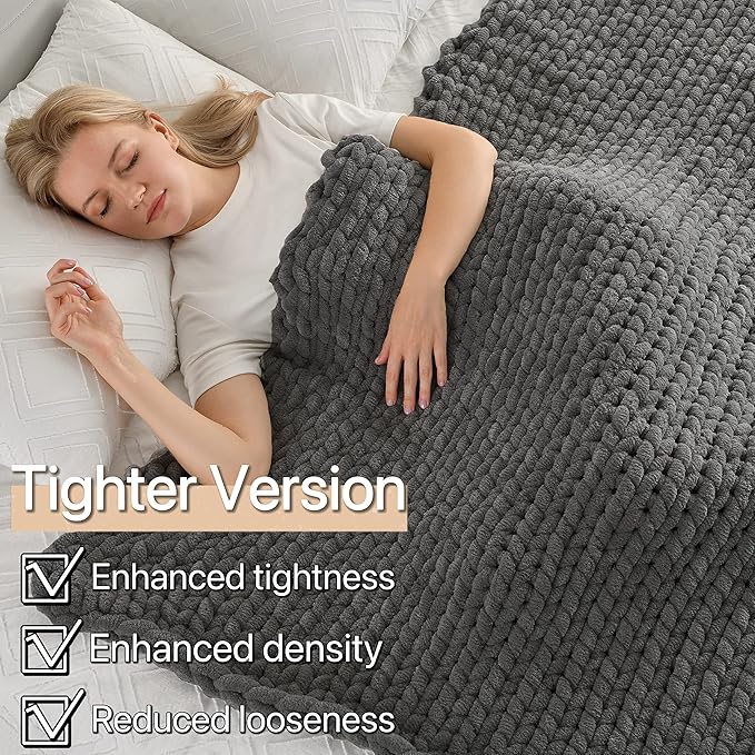 Maetoow Tighter Version Chenille Chunky Knit Blanket Throw （50×60 Inch）, Handmade Warm & Cozy Blanket Couch, Bed, Home Decor, Soft Fleece Banket, Boho Thick Blankets and Giant Yarn Throws，Dark Grey