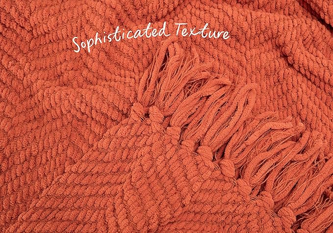 Chanasya Premium Textured Knit Throw Blanket with Tassels - Soft, Cozy Blanket for Couch, Bed, Living Room - 50" x 65” - Rust