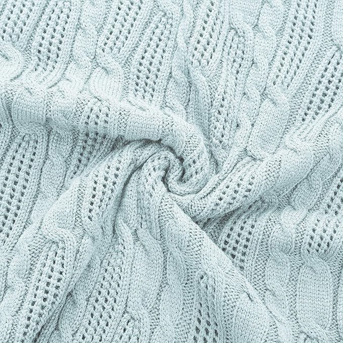 Aormenzy Cable Knit Throw Blankets 50 x 60 Inches, Soft Cozy and Lightweight Knitted Blanket, Machine Washable Acrylic Blanket, Decorative Throw Blanket for Couch Sofa Bed, Aqua Blue