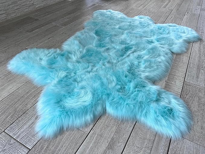 LAMBZY Bear Skin Rug Super Soft Fluffy Faux Fur for Bedroom Floor Sofa Living Room High-Density Plush Shaggy Carpet Sofa Cover Bedside Sheepskin Rug (3'x5', Blue)