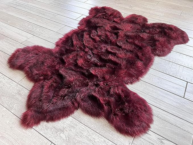 LAMBZY Bear Skin Rug Super Soft Fluffy Faux Fur for Bedroom Floor Sofa Living Room High-Density Plush Shaggy Carpet Sofa Cover Bedside Sheepskin Rug (3'x5', Burgundy)