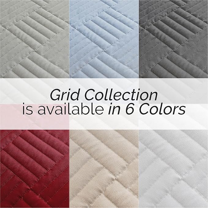 Southshore Fine Living, Inc. Oversized Quilt Bedding Set Lightweight, Prewash Fabric Soft Coverlet Twin Bedspread 2-Piece with One Matching sham (68 in Wide x 98 in Long), Twin/XL, Grid Grey