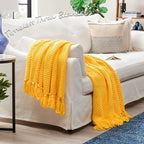 Chanasya Premium Textured Knit Throw Blanket with Tassels - Soft, Cozy Blanket for Couch, Bed, Living Room - 50" x 65” - Bright Yellow