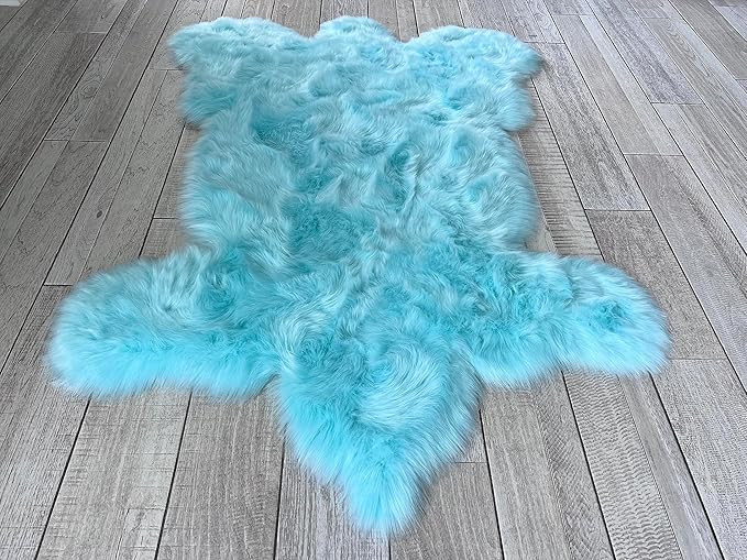 LAMBZY Bear Skin Rug Super Soft Fluffy Faux Fur for Bedroom Floor Sofa Living Room High-Density Plush Shaggy Carpet Sofa Cover Bedside Sheepskin Rug (4'x6', Blue)