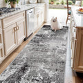 4x10 ft Extra Wide Hallway Rug – Non-Slip Washable Large Carpet Runner for Kitchen, Indoor Entryway, Modern Abstract Low-Pile Thin Floor Mat for Bedroom, Living Room, Dining Room (Black Grey,4x10)