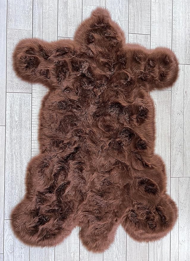 LAMBZY Bear Skin Rug Super Soft Fluffy Faux Fur for Bedroom Floor Sofa Living Room High-Density Plush Shaggy Carpet Sofa Cover Bedside Sheepskin Rug (5'x7', Brown)