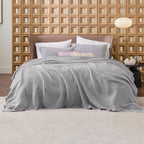 Bedsure Gentlesoft 100% Cotton Blanket Queen Size for Bed - Cooling Breathable and Soft for Spring Summer, Thick Cozy Waffle Weave Blanket Gifts for Women, Grey, 90x90 Inches
