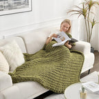 Maetoow Tighter Version Chenille Chunky Knit Blanket Throw 40×50 Inch, Handmade Warm & Cozy Blanket Couch, Bed, Home Decor, Soft Fleece Banket, Boho Thick Blankets and Giant Yarn Throws，Olive Green