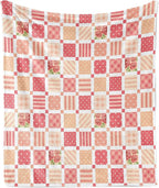 Lunarable Dusty Rose Throw Blanket, Patchwork Inspired with Different Patterned Squares Shabby Form Style, Flannel Fleece Accent Piece Soft Couch Cover for Adults, 60" x 80", Salmon Dark Coral