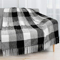 PAVILIA Plaid Blanket, Soft Throw Blanket for Couch Sofa, Knit Chenille Throw Blanket for Twin Size Bed, Living Room Decor Woven Knitted Decorative Blanket, White Black Gray Buffalo Check 60x80in