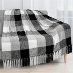 PAVILIA Plaid Blanket, Soft Throw Blanket for Couch Sofa, Knit Chenille Throw Blanket for Twin Size Bed, Living Room Decor Woven Knitted Decorative Blanket, White Black Gray Buffalo Check 60x80in
