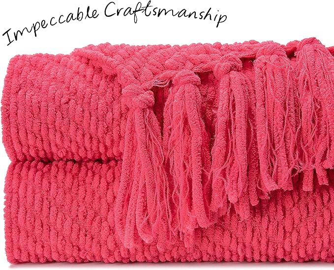 Chanasya Premium Textured Knit Throw Blanket with Tassels - Soft, Cozy Blanket for Couch, Bed, Living Room - 50" x 65” - Azalea