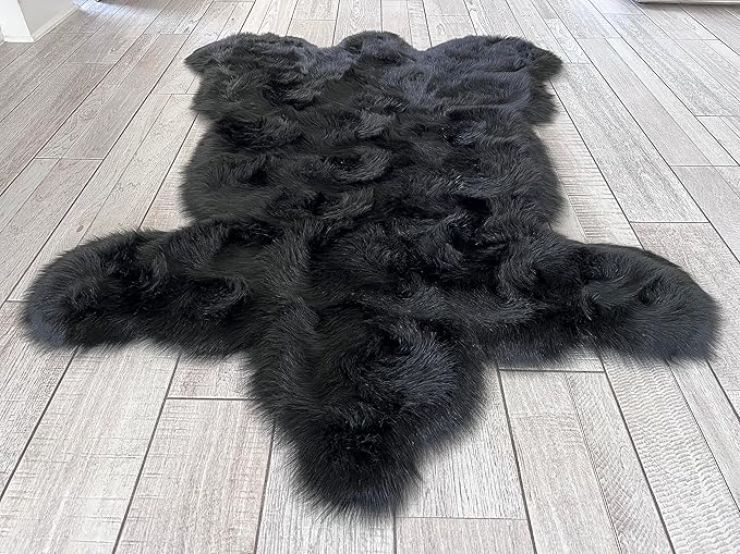 LAMBZY Bear Skin Rug Super Soft Fluffy Faux Fur for Bedroom Floor Sofa Living Room High-Density Plush Shaggy Carpet Sofa Cover Bedside Sheepskin Rug (5'x7', Black)