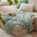 Bedsure Sage Green Throw Blanket for Couch - Versatile Knit Woven Chenille Spring Blanket for Chair, Super Soft, Warm & Decorative Throw with Tassels for Bed, Sofa and Living Room(Sage Green, Throw)