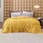 Bedsure Gentlesoft 100% Cotton Blanket King Size for Bed - Breathable and Soft for Spring Summer, Thick Cozy Waffle Weave Blanket Gifts for Women, Mustard Yellow, 104x90 inches