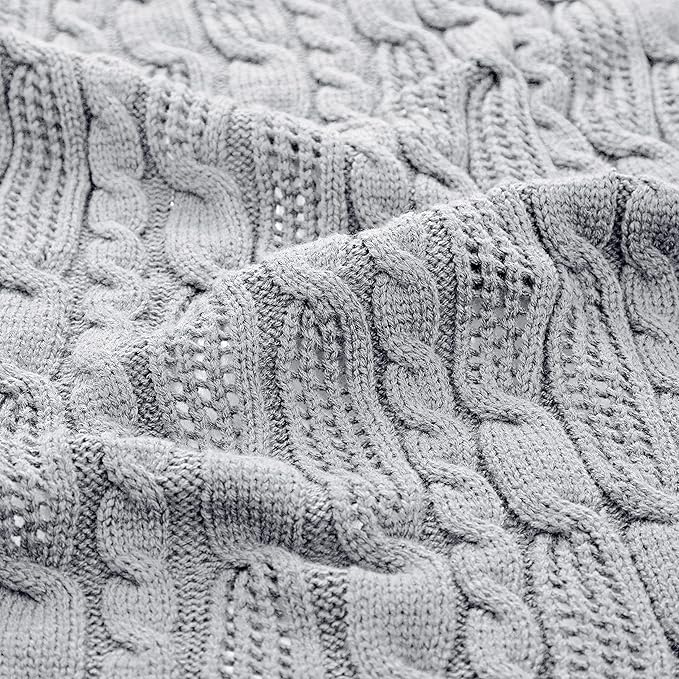 Aormenzy Cable Knit Throw Blankets 60 x 80 Inches, Soft Cozy and Lightweight Knitted Blanket, Machine Washable Acrylic Blanket, Decorative Throw Blanket for Couch Sofa Bed, Silver Grey