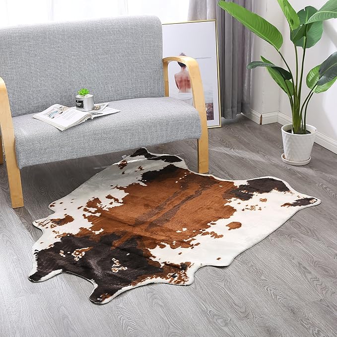 townssilk Cow Print Rug 4.1x4.5 Feet Faux Cow Hide Rug Animal Printed Area Rug Carpet for Home