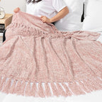 PAVILIA Pink Chenille Throw Blanket for Couch Sofa, Light Pink Soft Knit Throw with Tassel, Decorative Blanket for Bed Chair Living Room, Blush Pink 50x60