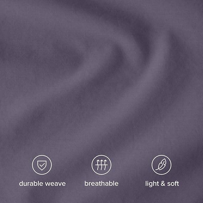 Bare Home 100% Organic Cotton Queen Duvet Cover Set - Crisp Percale Weave - Lightweight & Breathable - Cooling Duvet Cover Set (Queen, Dusty Purple)