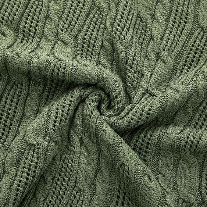 Aormenzy Cable Knit Throw Blankets 60 x 80 Inches, Soft Cozy and Lightweight Knitted Blanket, Machine Washable Acrylic Blanket, Decorative Throw Blanket for Couch Sofa Bed, Forest Green