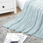 Aormenzy Cable Knit Throw Blankets 50 x 60 Inches, Soft Cozy and Lightweight Knitted Blanket, Machine Washable Acrylic Blanket, Decorative Throw Blanket for Couch Sofa Bed, Aqua Blue