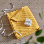 Bedsure Gentlesoft 100% Cotton Blanket Queen Size for Bed - Breathable and Soft for Spring Summer, Thick Cozy Waffle Weave Blanket Gifts for Women, Mustard Yellow, 90x90 Inches