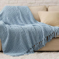 Bedsure Blue Throw Blankets for Couch - Textured Chunky Knit Woven Chenille Blanket - Super Soft, Warm Decorative Boho Throw with Tassels for Bed, Sofa and Living Room Decor, 50x60 Inches
