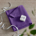Bedsure Gentlesoft 100% Cotton Blanket Queen Size for Bed - Breathable and Soft for Spring Summer, Thick Cozy Waffle Weave Blanket Gifts for Women, Purple, 90x90 Inches