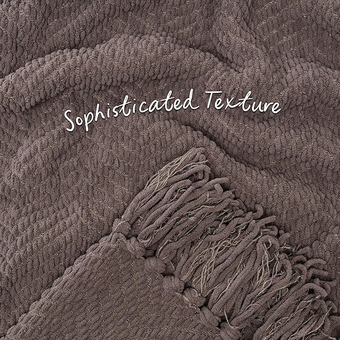 Chanasya Premium Textured Knit Throw Blanket with Tassels - Soft, Cozy Blanket for Couch, Bed, Living Room - 50" x 65” - Morel
