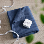 Bedsure Gentlesoft 100% Cotton Blanket King Size for Bed - Cooling Breathable and Soft for Spring Summer, Thick Cozy Waffle Weave Blanket Gifts for Women, Navy, 104x90 inches