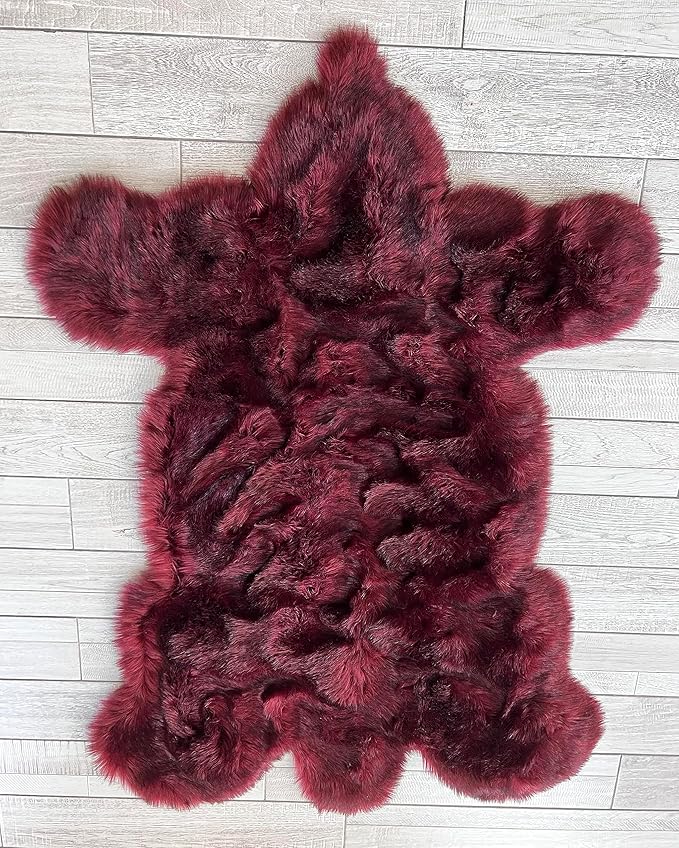 LAMBZY Bear Skin Rug Super Soft Fluffy Faux Fur for Bedroom Floor Sofa Living Room High-Density Plush Shaggy Carpet Sofa Cover Bedside Sheepskin Rug (3'x5', Burgundy)