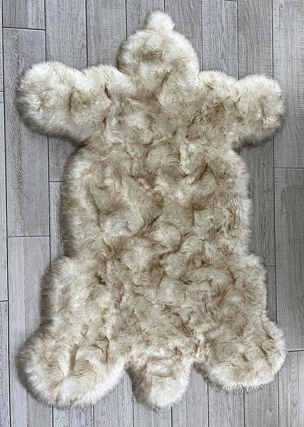 LAMBZY Bear Skin Rug Super Soft Fluffy Faux Fur for Bedroom Floor Sofa Living Room High-Density Plush Shaggy Carpet Sofa Cover Bedside Sheepskin Rug (6'x9', White/Brown)