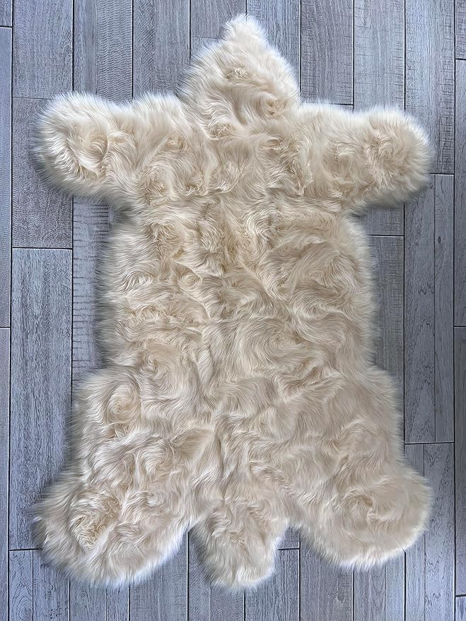LAMBZY Bear Skin Rug Super Soft Fluffy Faux Fur for Bedroom Floor Sofa Living Room High-Density Plush Shaggy Carpet Sofa Cover Bedside Sheepskin Rug (6'x9', Cream)