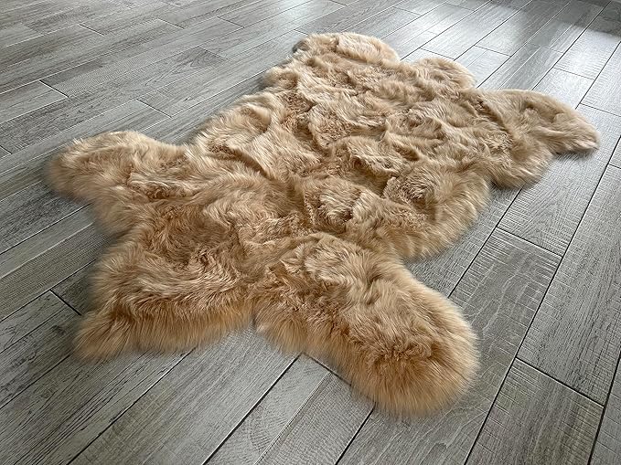 LAMBZY Bear Skin Rug Super Soft Fluffy Faux Fur for Bedroom Floor Sofa Living Room High-Density Plush Shaggy Carpet Sofa Cover Bedside Sheepskin Rug (3'x5', Beige)