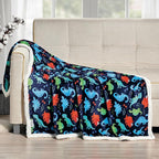 Elegant Comfort Throw Blanket, Reversible Sherpa Flannel, Ultra-Soft, Fuzzy, Cozy and Plush- All Season Lightweight Decorative Throw, 50 x 60 inches, Navy Dino Sherpa Throw