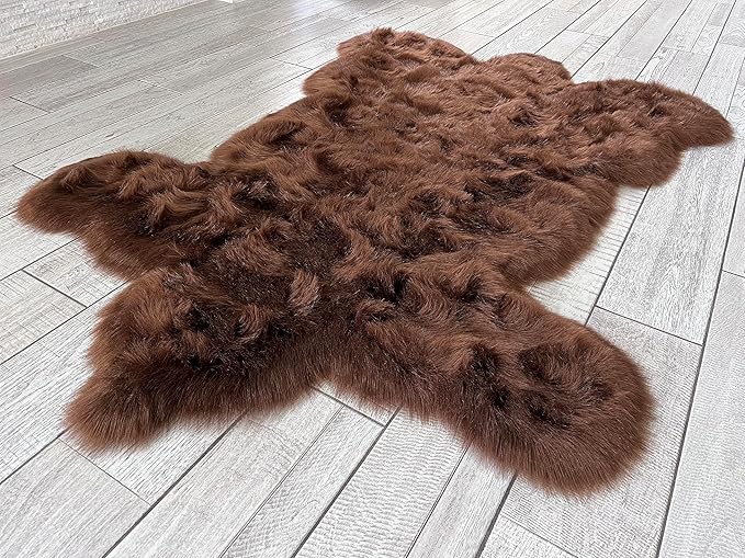 LAMBZY Bear Skin Rug Super Soft Fluffy Faux Fur for Bedroom Floor Sofa Living Room High-Density Plush Shaggy Carpet Sofa Cover Bedside Sheepskin Rug (4'x6', Brown)