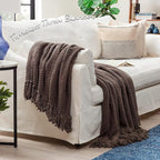 Chanasya Premium Textured Knit Throw Blanket with Tassels - Soft, Cozy Blanket for Couch, Bed, Living Room - 50" x 65” - Morel