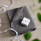 Bedsure Gentlesoft 100% Cotton Blanket Queen Size for Bed - Cooling Breathable and Soft for Spring Summer, Thick Cozy Waffle Weave Blanket Gifts for Women, Dark Grey, 90x90 Inches