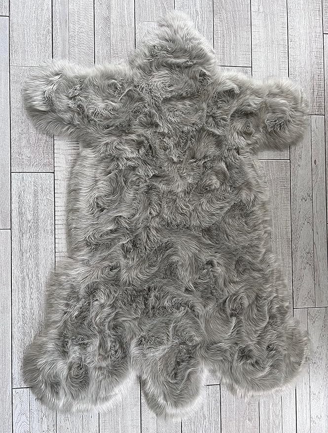 LAMBZY Bear Skin Rug Super Soft Fluffy Faux Fur for Bedroom Floor Sofa Living Room High-Density Plush Shaggy Carpet Sofa Cover Bedside Sheepskin Rug (6'x9', Grey)