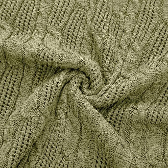 Aormenzy Cable Knit Throw Blankets 30 x 40 Inches, Soft Cozy and Lightweight Knitted Blanket, Machine Washable 100 Percent Acrylic Blanket, Decorative Throw Blanket for Couch Sofa Bed, Olive Green